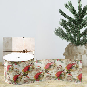 Vintage Santa Claus Red Christmas Tree Skirt Grosgrain Ribbon