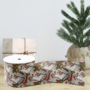 Vintage Santa Claus Red Christmas Tree Skirt Grosgrain Ribbon