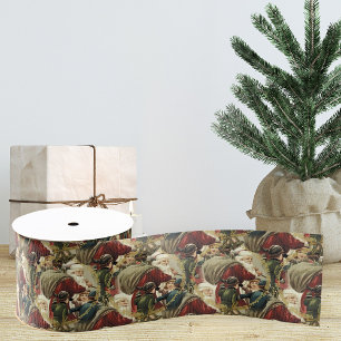 Vintage Santa Claus Red Christmas Tree Skirt Grosgrain Ribbon