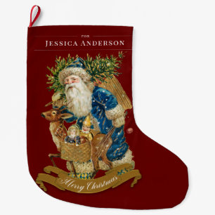 Vintage Santa Claus Red Classic Christmas Custom Large Christmas Stocking