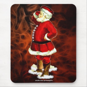Vintage Santa Claus & Red Fractal Xmas Mousepad 2