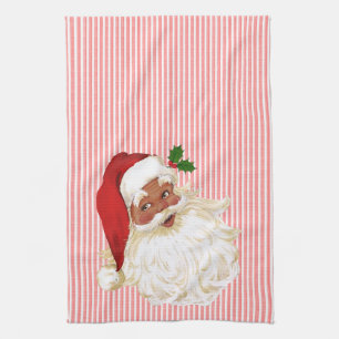 Vintage Santa Claus Red & White Stripe Kitchen Tow Towel