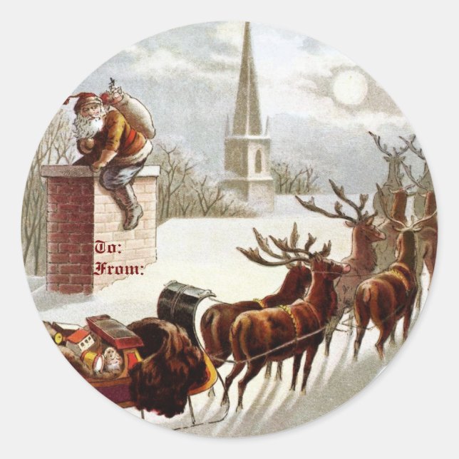 Vintage Santa Claus Reindeer Sleigh stickers (Front)