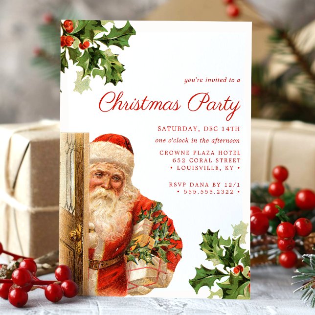 Vintage Santa Claus Retro Christmas Party Invitation (Creator Uploaded)