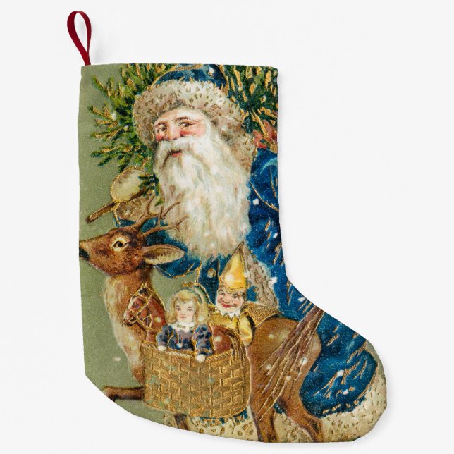 Vintage Santa Claus, Retro Small Christmas Stocking (Front)