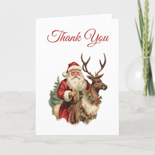 Vintage Santa Claus Riding a Reindeer Thank You Card