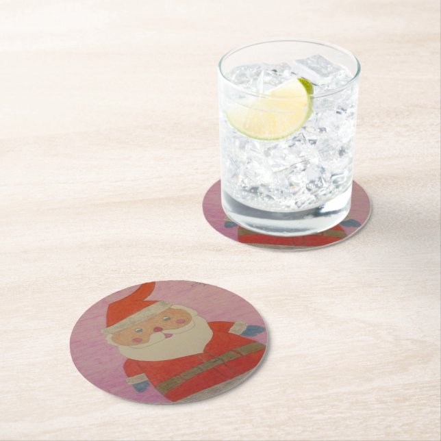 Vintage Santa Claus Round Paper Coaster (Insitu)