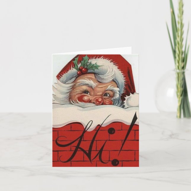 Vintage Santa Claus Saying Hi Holiday Card (Front)