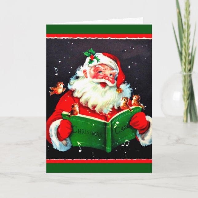Vintage Santa Claus Singing Christmas Carols Card (Front)