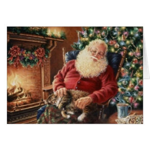 Vintage Santa Claus Sleeping With The Cat