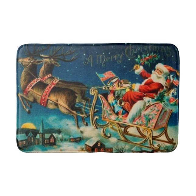 Vintage Santa Claus Sleigh Christmas Holiday Bath Mat (Front)