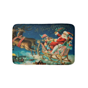 Vintage Santa Claus Sleigh Christmas Holiday Bath Mat