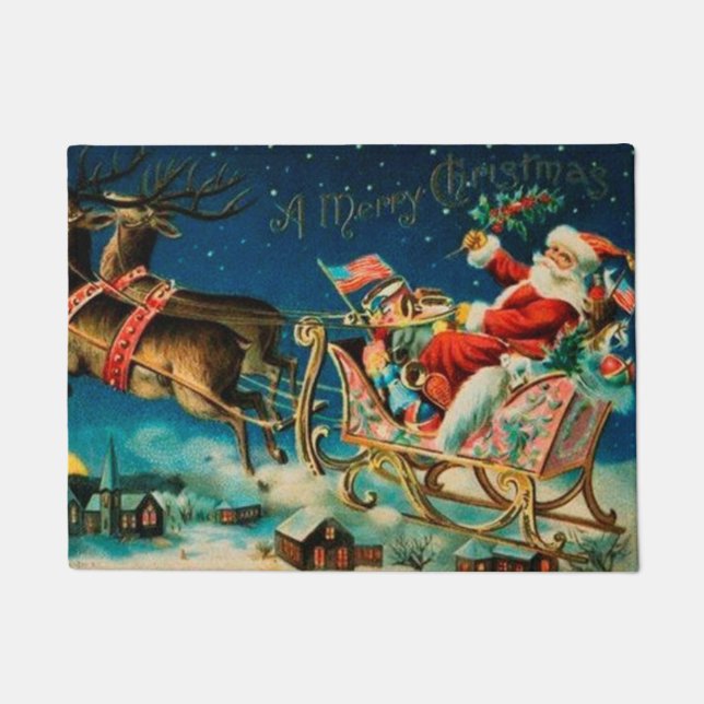 Vintage Santa Claus Sleigh Christmas Holiday Doormat (Front)