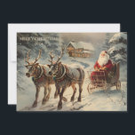 Vintage Santa Claus Sleigh Snow Merry Christmas  Holiday Card<br><div class="desc">Elegant vintage Christmas greeting card with a painting of Santa Claus riding through the snow in his sleigh behind two reindeer. Text says, "Merry Christmas". Personalize with the current year. Personalized on the back with your message and name. Contact me for assistance with your customization or to request additional matching...</div>