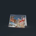 Vintage Santa Claus Sleigh With Reindeer Merry Holiday Card<br><div class="desc">A vintage religious Christmas Card Santa Claus with his reindeers and sleigh . A vintage retro snow scene and old fashioned Christmas greetings from Claus himself while he is flying on Christmas eve .For Christmas holiday cards to grant your family and friends a joyful Christmas with old fashion style ....</div>