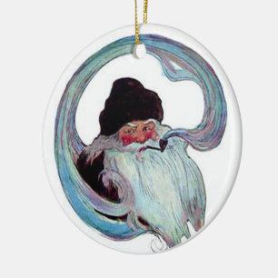 Vintage Santa Claus Smoking a Pipe Ceramic Ornament
