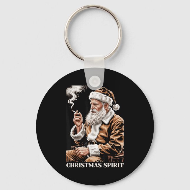Vintage Santa Claus Smoking Cigarette Funny Christ Keychain (Front)