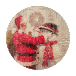 Vintage Santa Claus Snowman Christmas Cutting Board