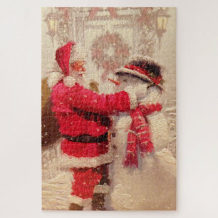 Vintage Santa Claus Snowman Christmas   Holidays Jigsaw Puzzle