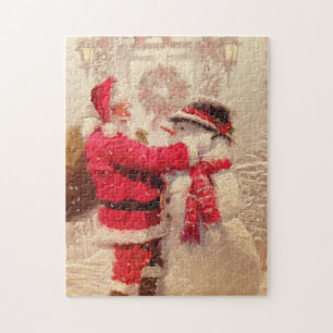 Vintage Santa Claus Snowman Christmas   Holidays Jigsaw Puzzle