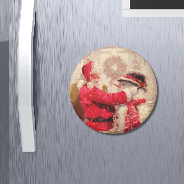 Vintage Santa Claus Snowman Christmas Magnet (Creator Uploaded)