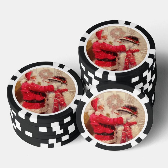Vintage Santa Claus Snowman Winter Christmas Poker Chips (Stack)