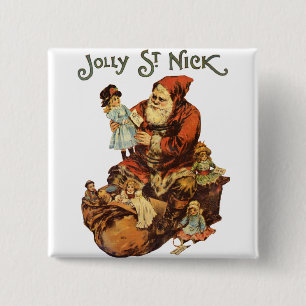Vintage Santa Claus St. Nickn Art Print 2 Inch Square Button