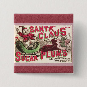 Vintage Santa Claus Sugar Plums Ad Antique Candy 2 Inch Square Button