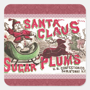 Vintage Santa Claus Sugar Plums Ad Antique Candy Square Sticker