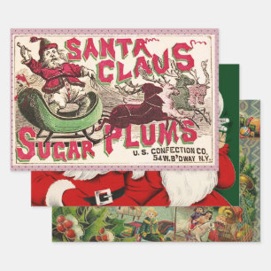 Vintage Santa Claus Sugar Plums Ad Antique Candy Wrapping Paper Sheet