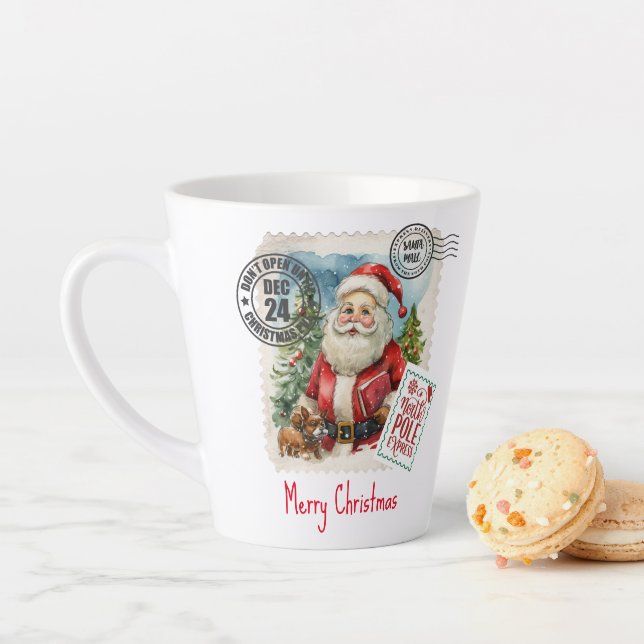 Vintage Santa Claus Timbre Latte Mug (En situation)