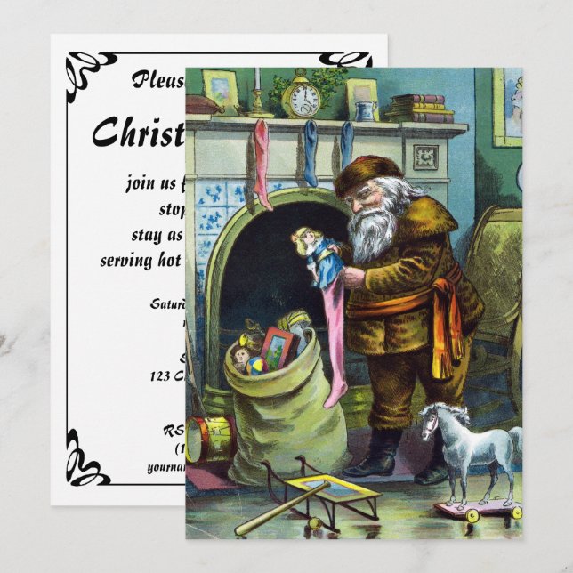 Vintage Santa Claus Toy Christmas Party Invitation (Front/Back)