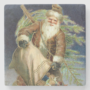 Vintage Santa Claus Toys and Christmas Tree Stone Coaster
