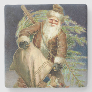Vintage Santa Claus Toys and Christmas Tree Stone Coaster