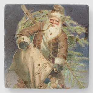 Vintage Santa Claus Toys and Christmas Tree Stone Coaster
