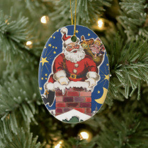 Vintage Santa Claus, Twas Night Before Christmas Ceramic Ornament