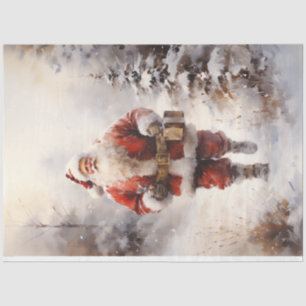 Vintage Santa Claus walking in snowy forest Tissue Paper