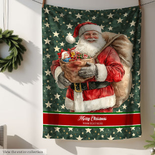 Vintage Santa Claus Watercolor Throw for Xmas Fleece Blanket