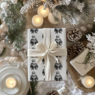 Vintage Santa Claus White Wrapping Paper