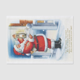 Vintage Santa Claus with a Lantern and His List Tissue Paper
