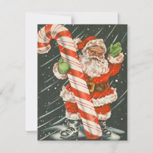 Vintage Santa Claus With Candy Cane Holiday Card