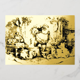 Vintage Santa Claus With Cats & Dogs Christmas Foil Holiday Card