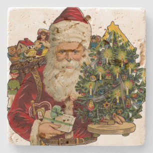 Vintage Santa Claus with Gifts Christmas Stone Coaster