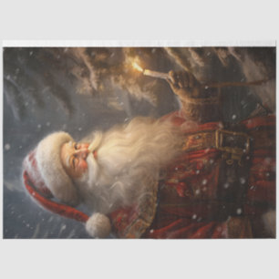 Vintage Santa Claus with glowing candle in forest Tissue Paper