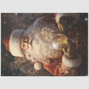 Vintage Santa Claus with glowing Christmas ball Tissue Paper