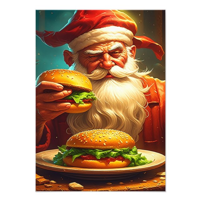 Vintage Santa Claus with Hamburger Photo Print (Front)