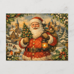 Vintage Santa Claus with Lantern  Holiday Postcard