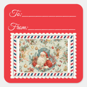 Vintage Santa Claus with Magic & Fairies Square St Sticker