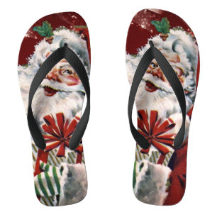 Vintage Santa Claus with many gifts Flip Flops