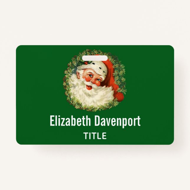 Vintage Santa Claus with Pine Wreath Badge (Front)